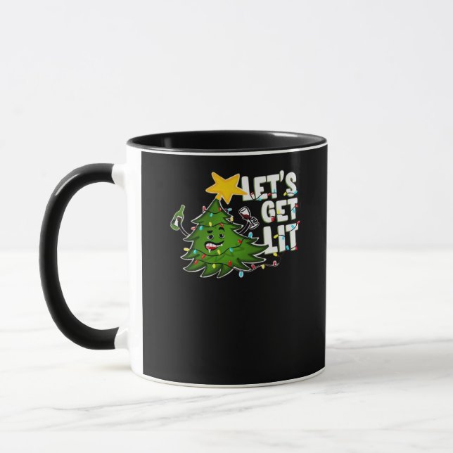 Let's Get Lit Tipsy Christmas Tree Classic Mug (Left)