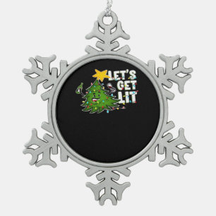 Let's Get Lit Tipsy Christmas Tree Classic Snowflake Pewter Christmas Ornament