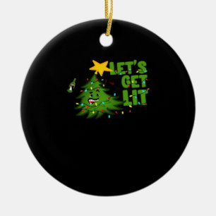 Let's Get Lit Tipsy Christmas Tree Funny Essential Ceramic Ornament