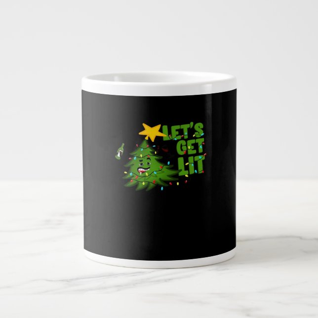 Let's Get Lit Tipsy Christmas Tree Funny Essential Large Coffee Mug (Front)