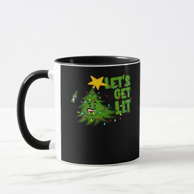 Let's Get Lit Tipsy Christmas Tree Funny Essential Mug (Left)