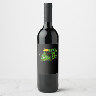 Let's Get Lit Tipsy Christmas Tree Funny Essential Wine Label