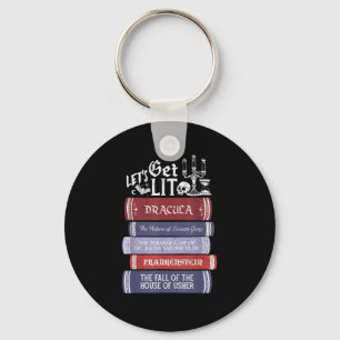 Let's Get Lit - Vintage Horror Book Lover Bookworm Key Ring