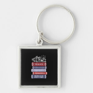 Let's Get Lit - Vintage Horror Book Lover Bookworm Key Ring