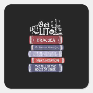 Let's Get Lit - Vintage Horror Book Lover Bookworm Square Sticker