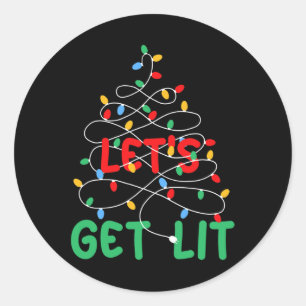 Let's Get Lit Xmas Lights Christmas Pajama Holiday Classic Round Sticker