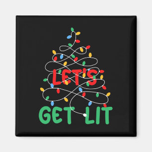 Let's Get Lit Xmas Lights Christmas Pajama Holiday Magnet