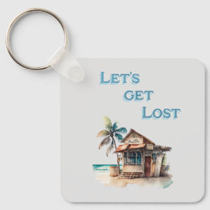 Lets get lost tropical island beach bar travel key ring