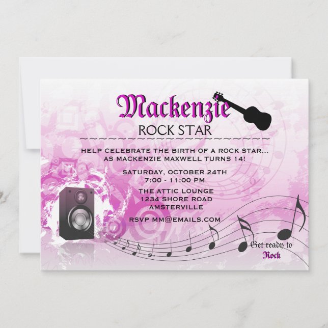 Let's Get Loud Pink- Birthday Party Invitation (Front)