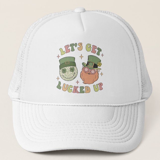 Let's Get Lucked Up Leprechaun Trucker Hat (Front)