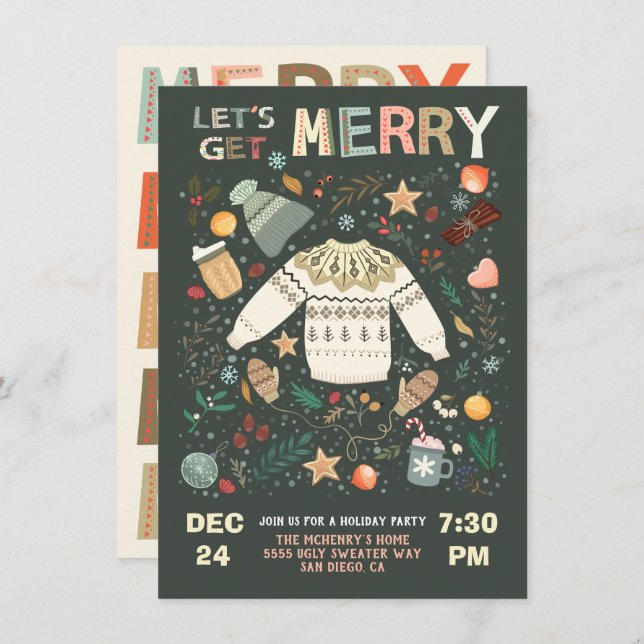 Let's Get Merry Holiday Christmas Party Sweate Invitation (Front/Back)