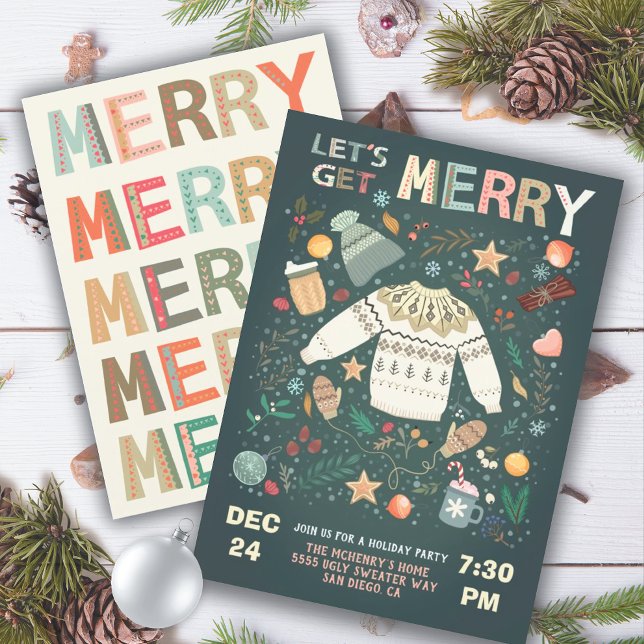 Let's Get Merry Holiday Christmas Party Sweater In Invitation (Creator Uploaded)