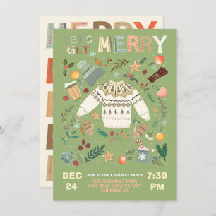 Let's Get Merry Holiday Christmas Party Sweater Invitation