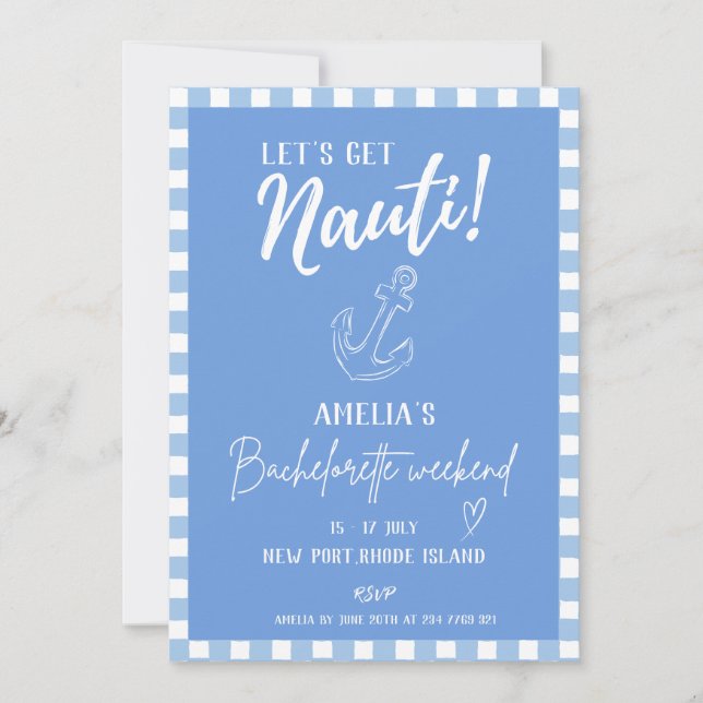 Lets get nauti Blue coastal Bachelorette party  Invitation (Front)