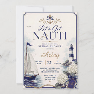 Let's Get Nauti Nautical Coastal Bridal Shower Invitation