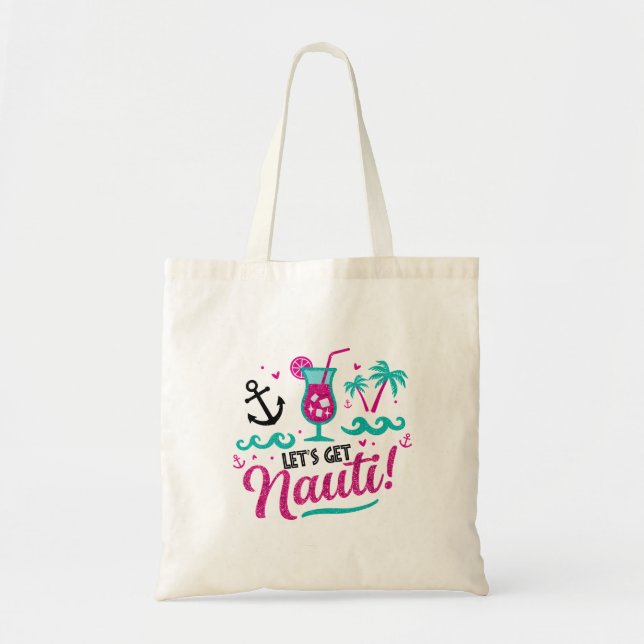 Let's Get Nauti! Pink Glitter Nautical  Tote Bag (Front)