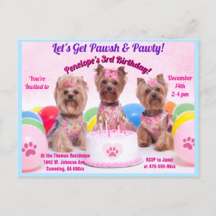 Let's Get Pawsh & Party Birthday Personalised Invitation Postcard