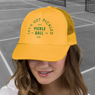 Let's Get Pickled Après Pickle Ball Yellow Trucker Hat