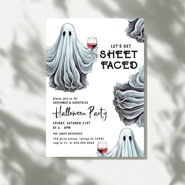 Let's Get Sheet Faced Adult Halloween Party Invitation (Creator Uploaded)