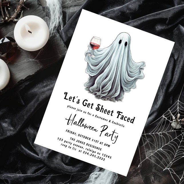 Let's Get Sheet Faced Adult Halloween Party Invitation (Creator Uploaded)