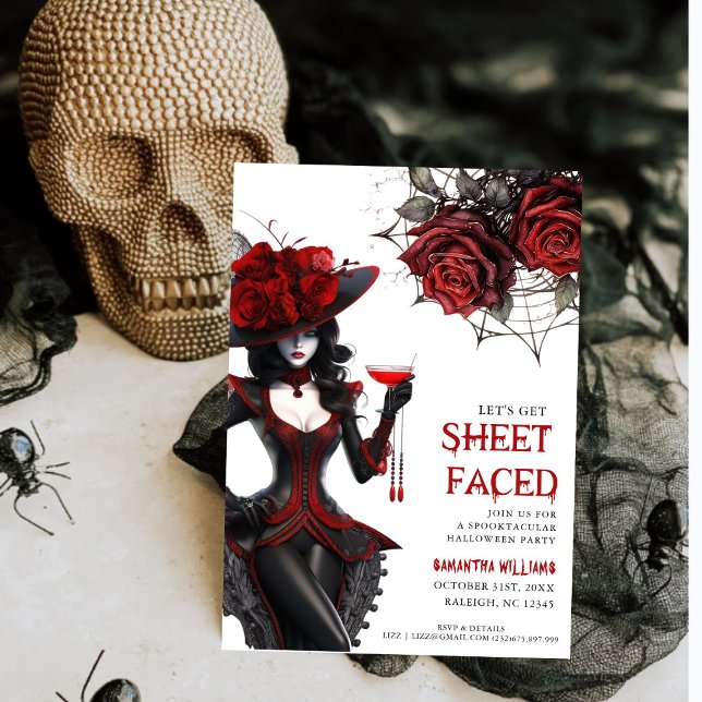 Let's Get Sheet Faced Floral Adult Halloween Party Invitation (Creator Uploaded)