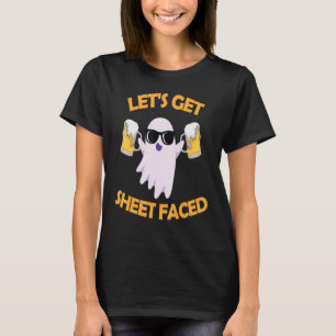 Let's Get Sheet Faced Ghost  Halloween Pumpkin T-Shirt