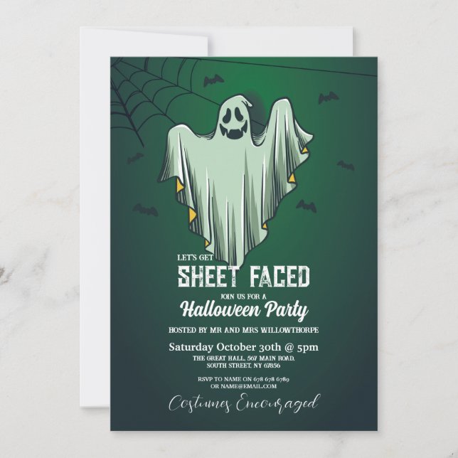 Let's Get Sheet Faced Halloween Party Ghost Fun Invitation (Front)
