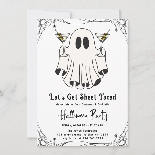 Let's Get Sheet Faced Martini Halloween Party Invitation (Front)