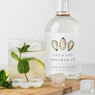 Let's Get Shucked Up   Coastal Oyster Wedding Liquor Bottle Label