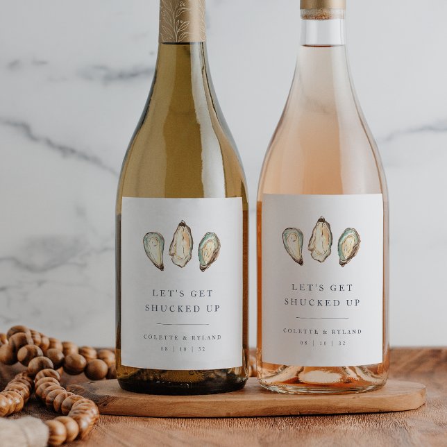 Let's Get Shucked Up | Coastal Oyster Wedding Wine Label (Creator Uploaded)
