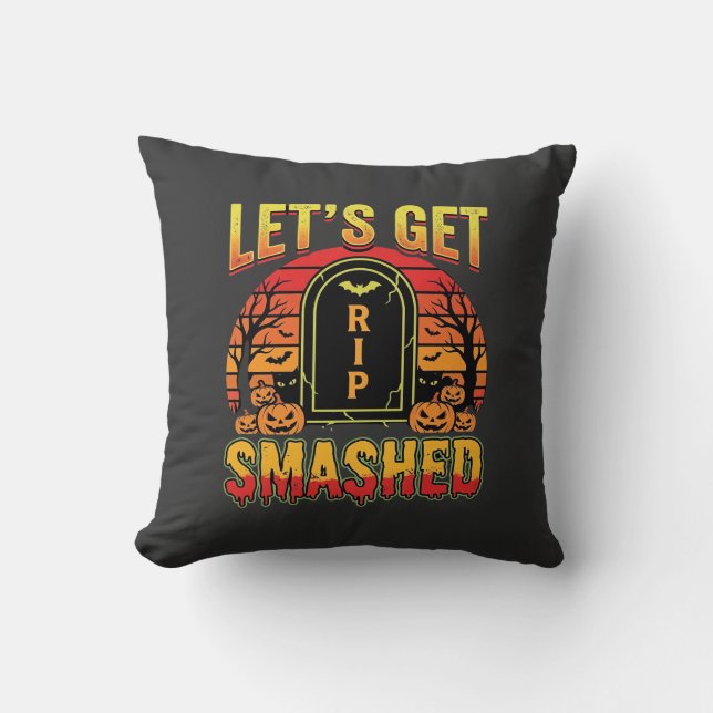 Lets Get Smashed Halloween Pumpkin Graveyard Cushion (Front)
