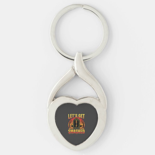 Lets Get Smashed Halloween Pumpkin Graveyard Key Ring (Front)
