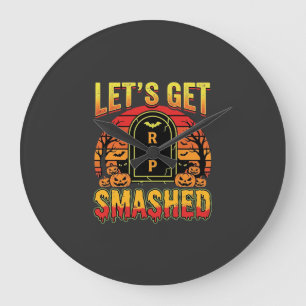 Lets Get Smashed Halloween Pumpkin Graveyard Large Clock