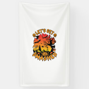 Lets Get Smashed Halloween Pumpkin Spooky Tree Bat Banner