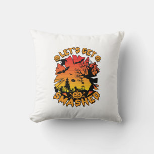 Lets Get Smashed Halloween Pumpkin Spooky Tree Bat Cushion
