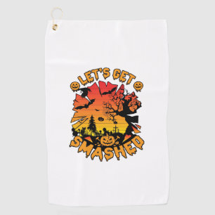 Lets Get Smashed Halloween Pumpkin Spooky Tree Bat Golf Towel