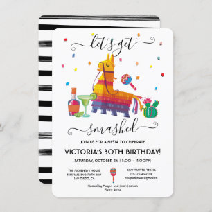 Let's get smashed Piñata Margarita Birthday Fiesta Invitation
