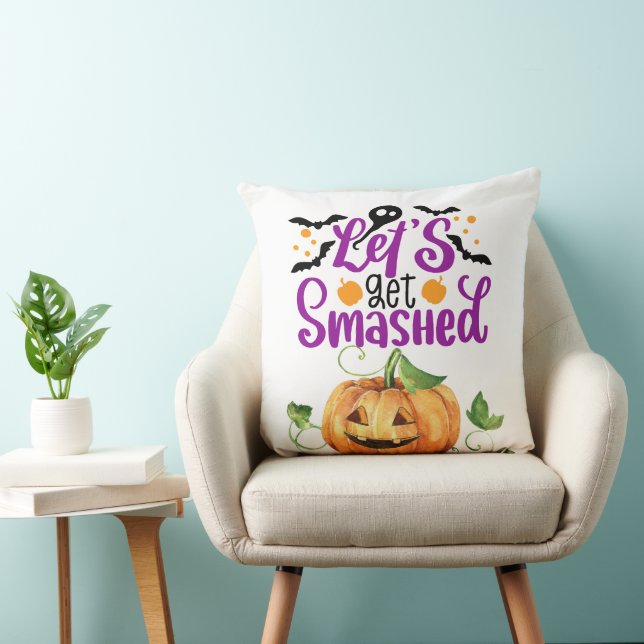 Let's get Smashed Pumpkin Halloween Throw Pillow (Chair)