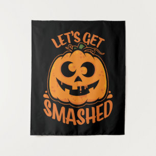 Let's Get Smashed Tipsy Halloween Jack-O’-Lantern Tapestry