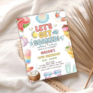 Let's Get Soaked Summer Pool Birthday Party Invitation