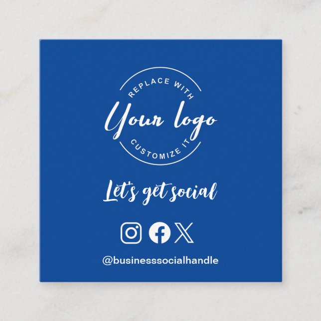Let's get social logo icons website QR code blue Square Business Card (Front)