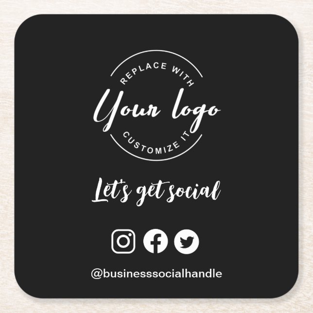 Let's get social logo Social Media website QR code Square Paper Coaster (Front)