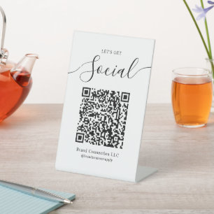 Let's Get Social QR Code Business Company Name Pedestal Sign
