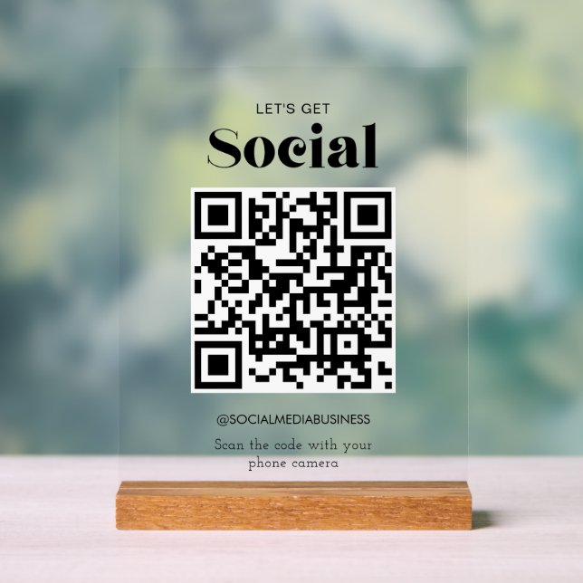 Let's Get Social QR Code Personalised Social Media Acrylic Sign (Neutral)