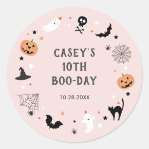 Lets get spooky birthday Halloween Pink Classic Round Sticker