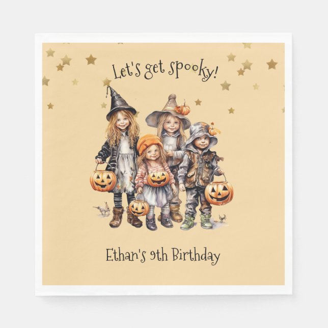 Let's get spooky! Costume kids birthday party Napkin (Front)