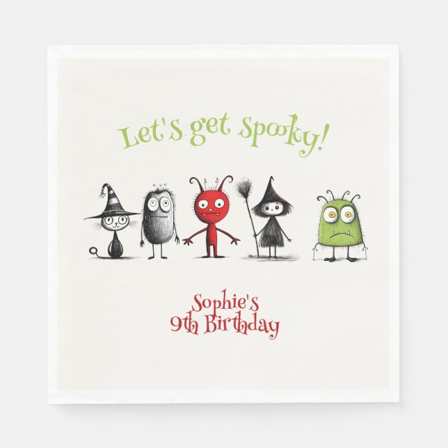 Let's get spooky! Creepy monsters kids birthday Napkin (Front)