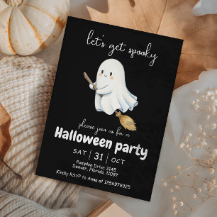 Lets Get Spooky Cute Ghost Broomstick Invite