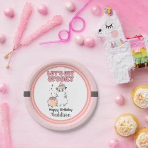 Let's Get Spooky Cute Groovy Halloween Birthday Paper Plate