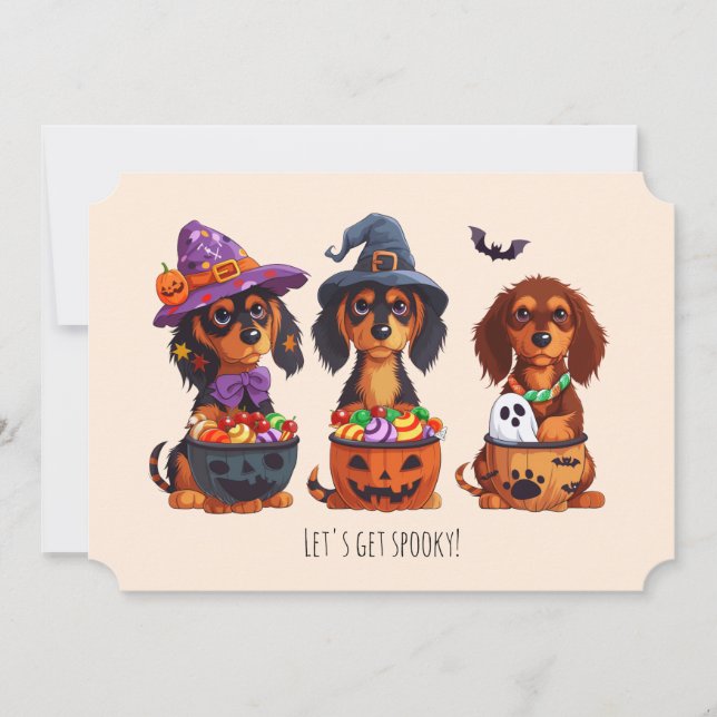 Lets Get Spooky Dachshund Dogs Halloween Invitation (Front)